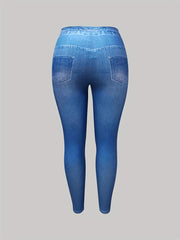 Denim & Butterfly Print Stretchy Leggings
