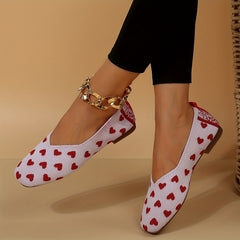 Heart Printed Flat Shoes Lightweight Slip On Comfy Shoes