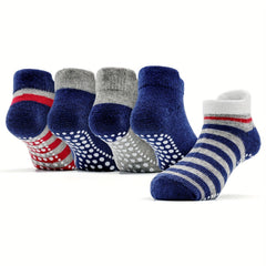 5 Pairs Baby Boys Striped Non Slip Socks for Kids