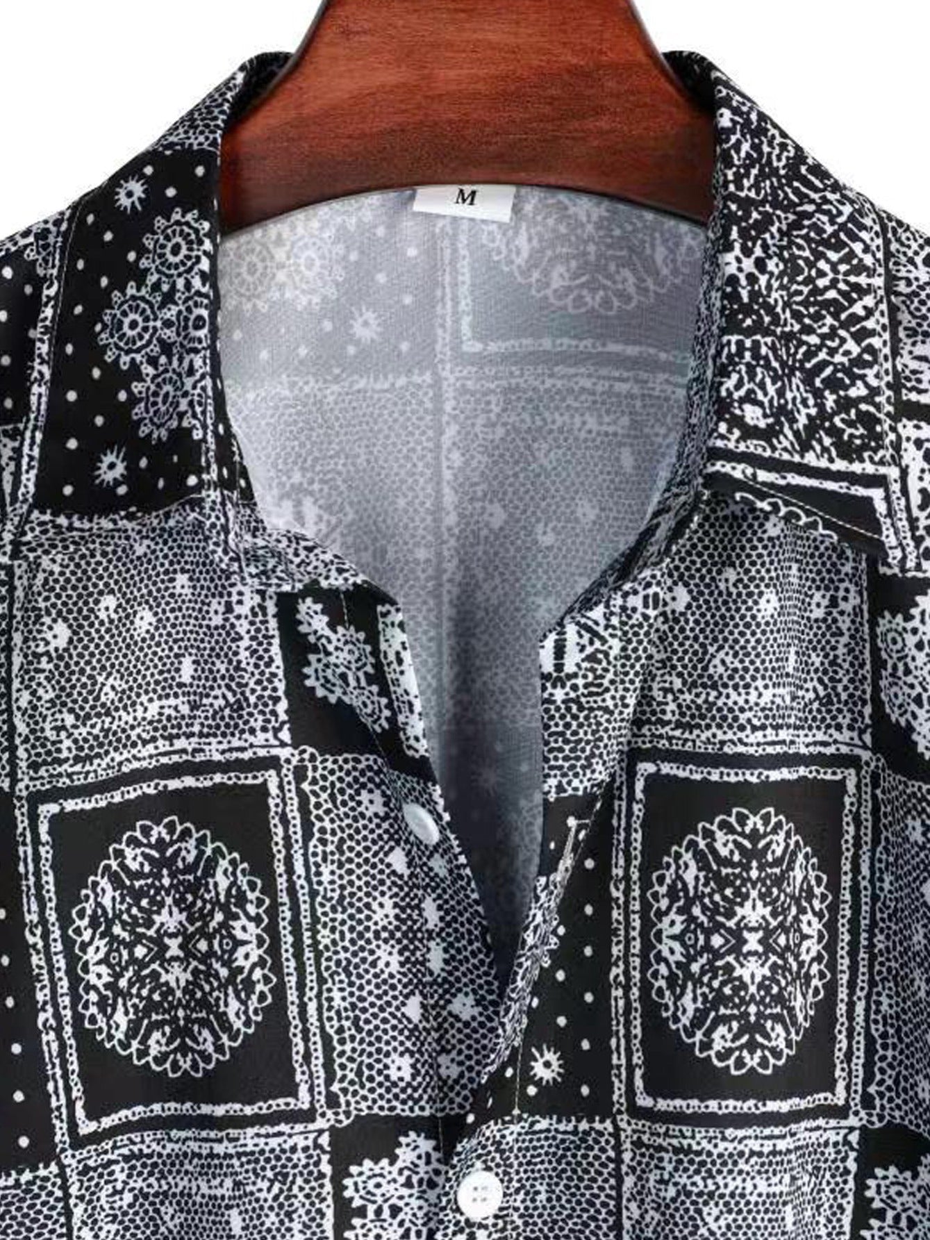Vintage Geo Print Men Crop Collar Blouse