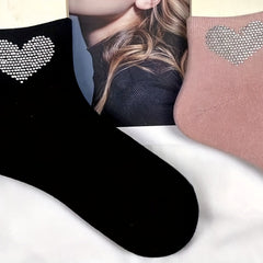 Heart Rhinestone Socks 5 Pairs Comfy Crew Women's Stockings