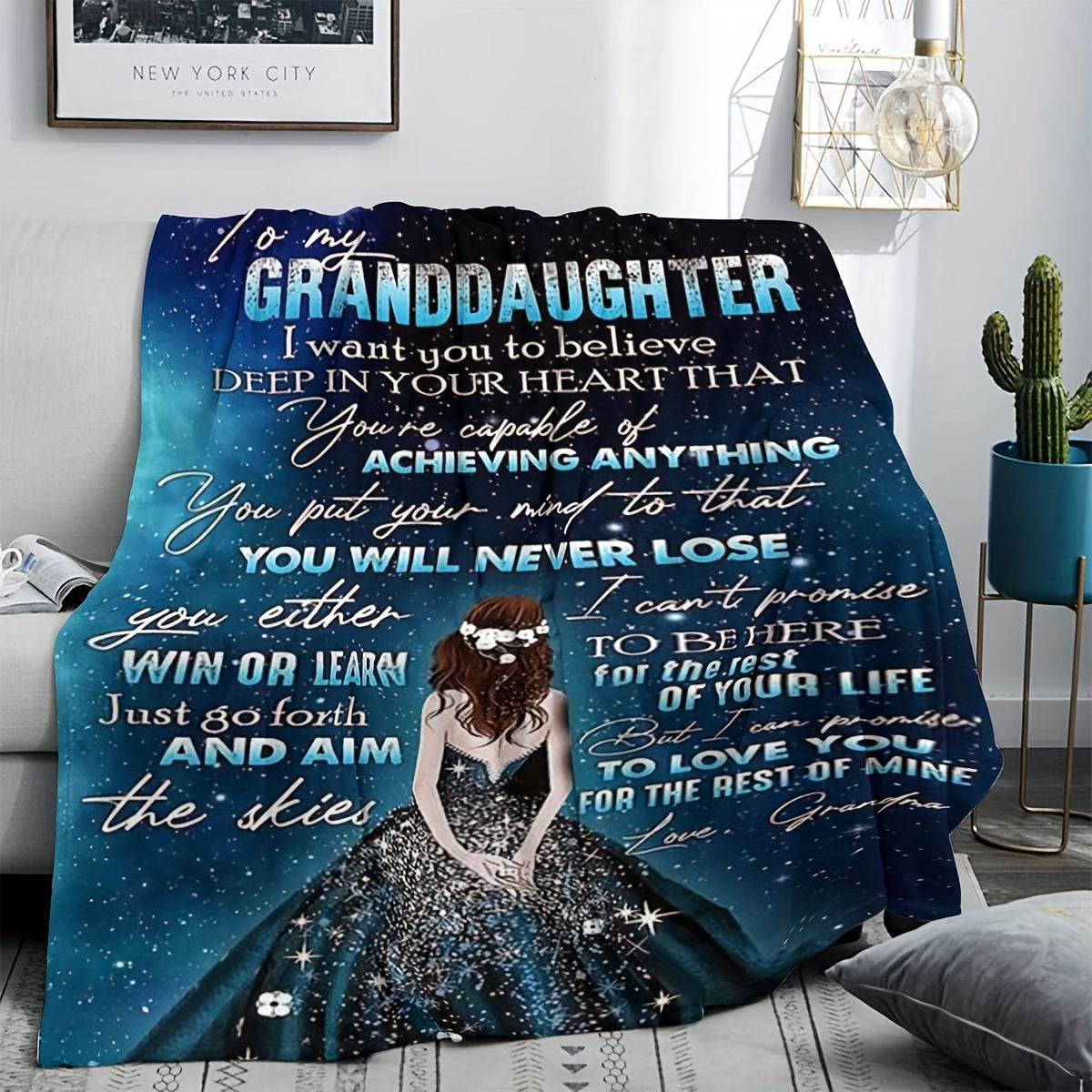 To My Granddaughter Printed Blanket - Home & Outdoor Use