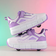 Girl's Roller Shoes with Hook and Loop Closure - Detachable Wheel Skate Sneakers