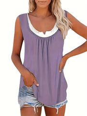 Colorblock Ruched Notched Neck Tank Top