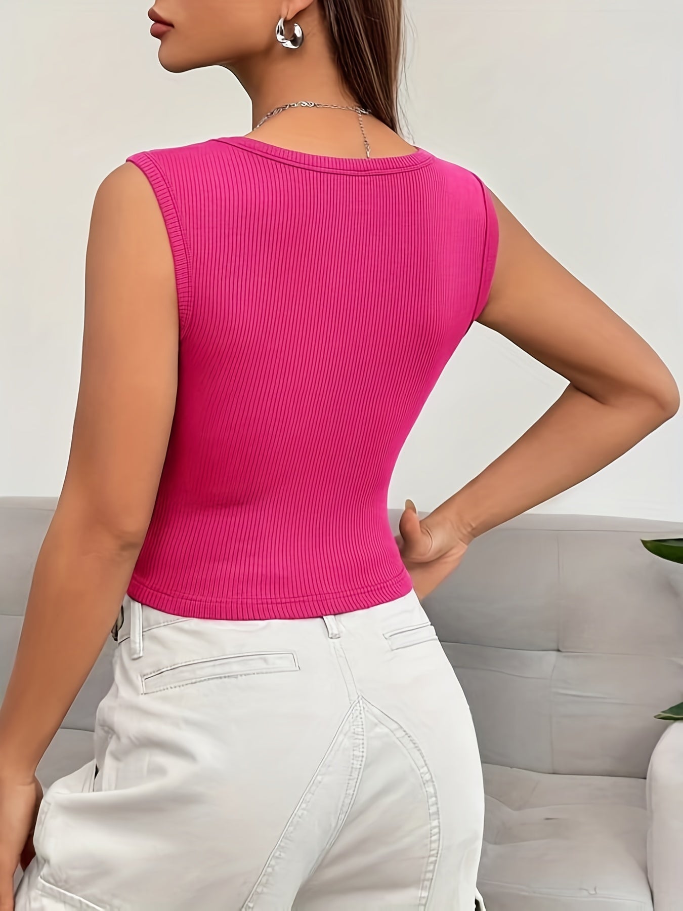 Solid Square Neck Tank Top Sleeveless Casual Summer Spring Women's Clothing