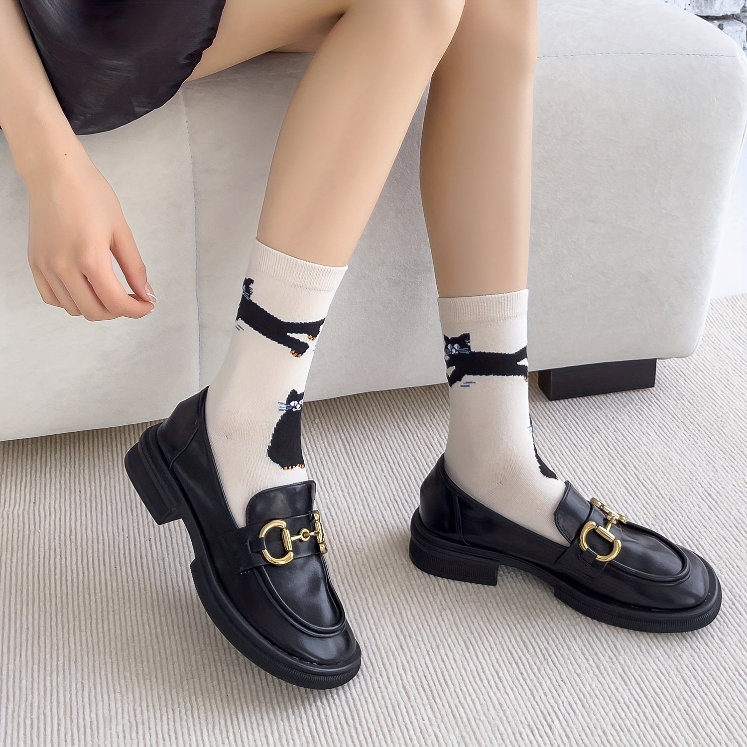 4 Pairs Cat & Owl Print Socks Cute & Comfy Women's Stockings