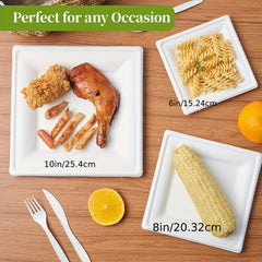 8" Compostable Square Plates, 100 Pack, Biodegradable Sugarcane Plates