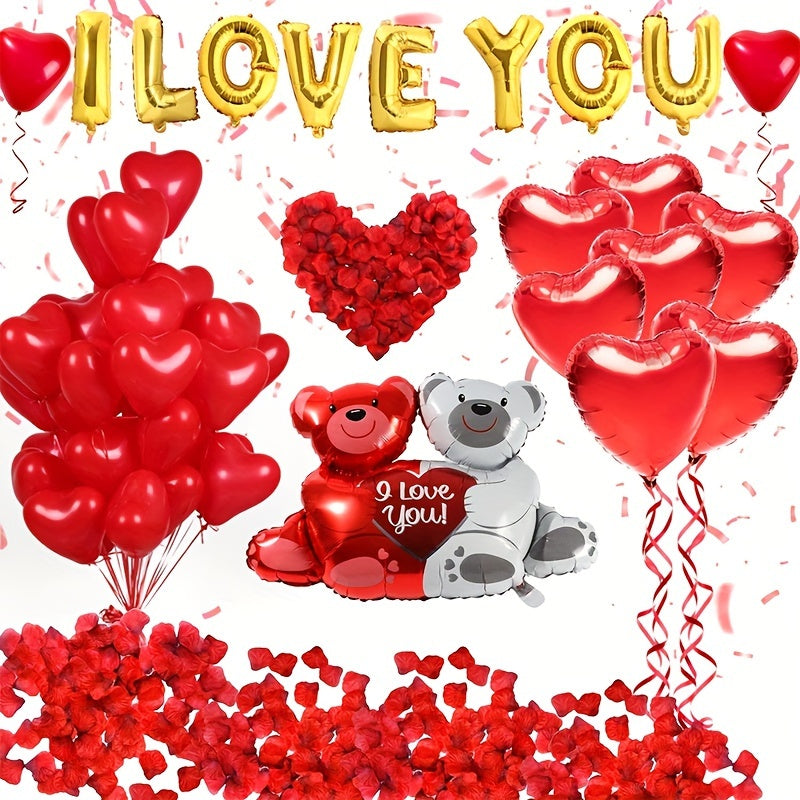 I Love You Balloon & Heart Balloon Set Rose Petal Decoration