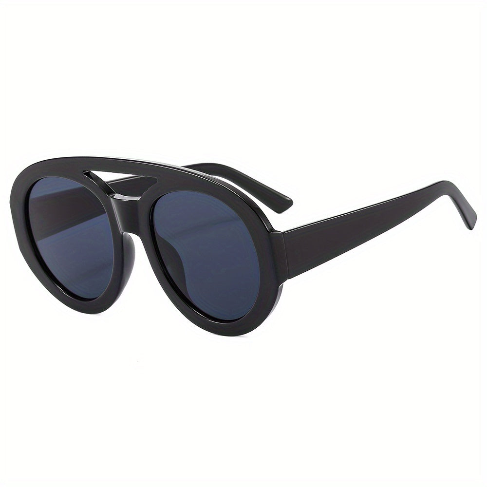 Men's Round Sun Glasses Double Beam Large Frame Sunglasses
