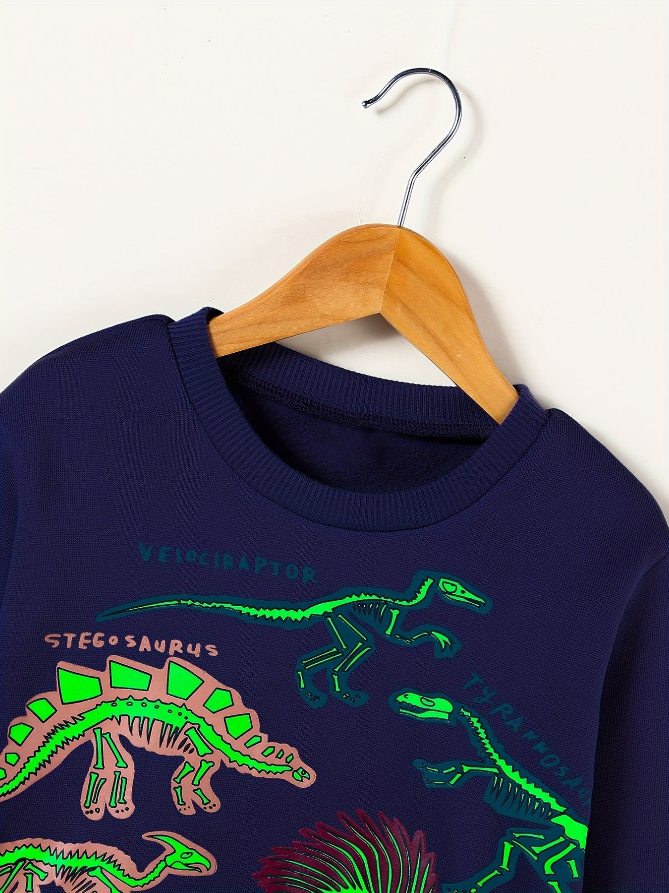 Toddler Dinosaur Reflective Sweatshirt Thermal Pullover Crew Neck Top