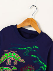 Toddler Dinosaur Reflective Sweatshirt Thermal Pullover Crew Neck Top
