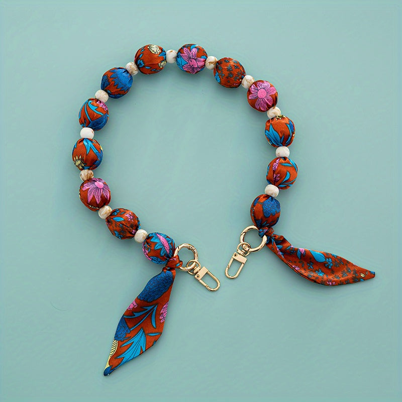 Silk Scarf Bead Bag Chain for Women's Handbag