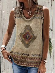 Geo Print Crew Neck Tank Top Women's Sleeveless Summer Top