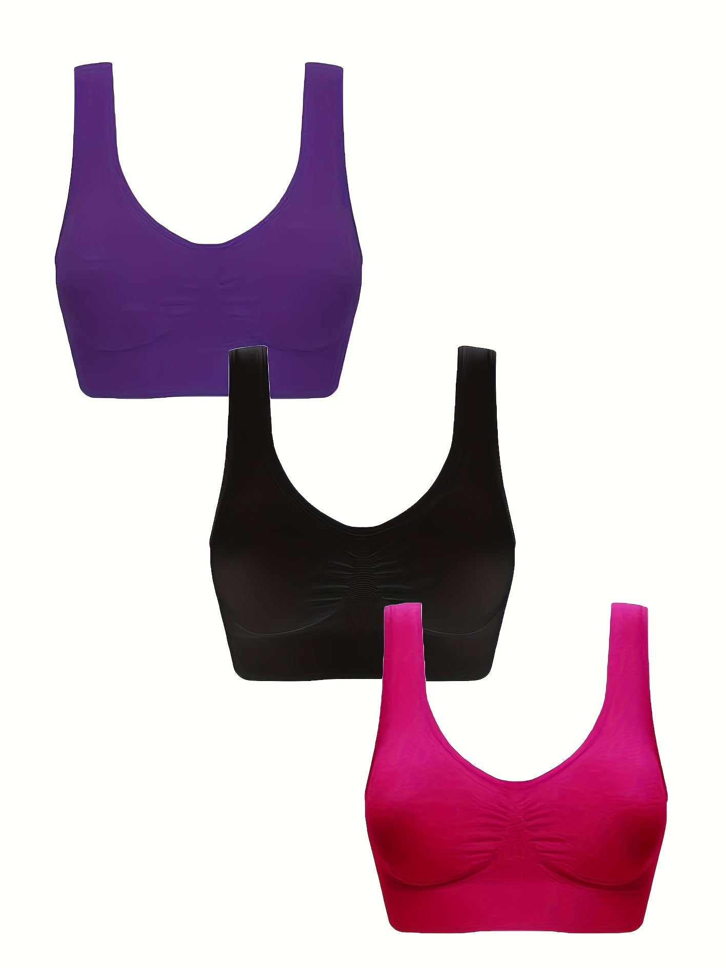 3pcs Wireless Sports Bras Comfy & Breathable Elastic Tank Bra Women's Lingerie