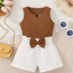 Striped Crop Top & Bow Shorts Set for Girls