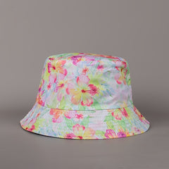 Pink Flower Print Bucket Hat - Sun Fisherman Cap for Women