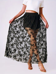 Butterfly Mesh Skirt High Waist Sheer Women's Clothing