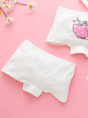 4pcs Girls Rabbit Print Stretch Shortie Brief Soft Cotton Underwear