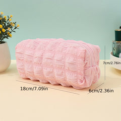 Textured Makeup Bag Zipper Brush Holder Organizer for Girls and Women