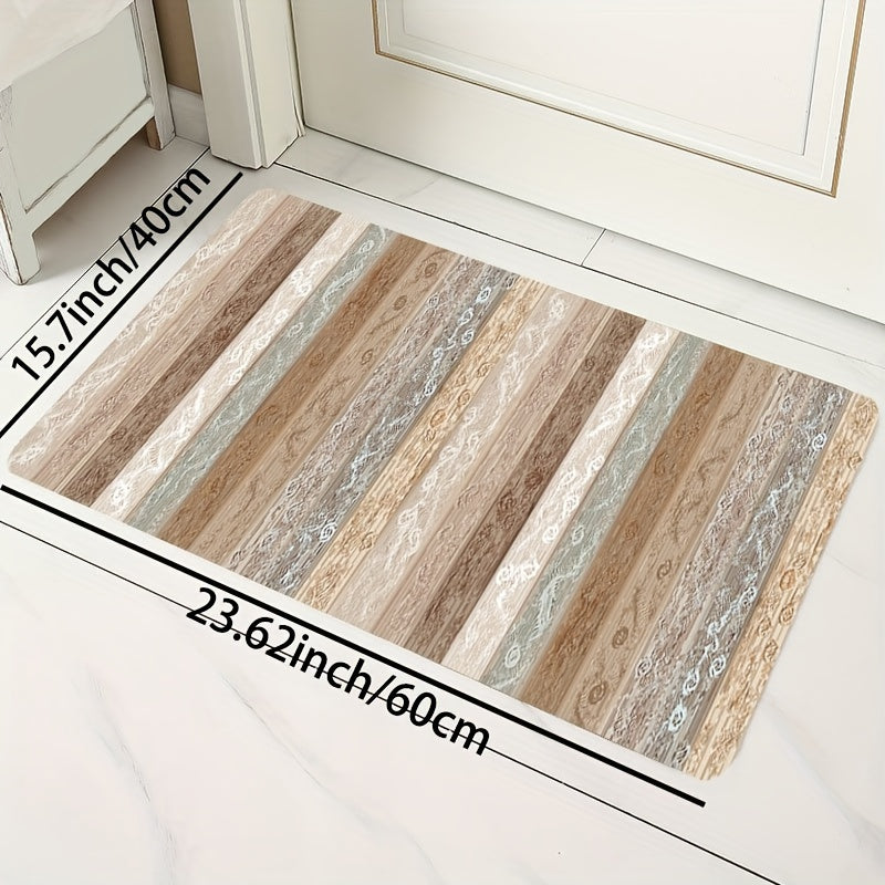 Minimalist Area Rug Wooden Striped Pattern Washable Mat for Bedroom Living Room