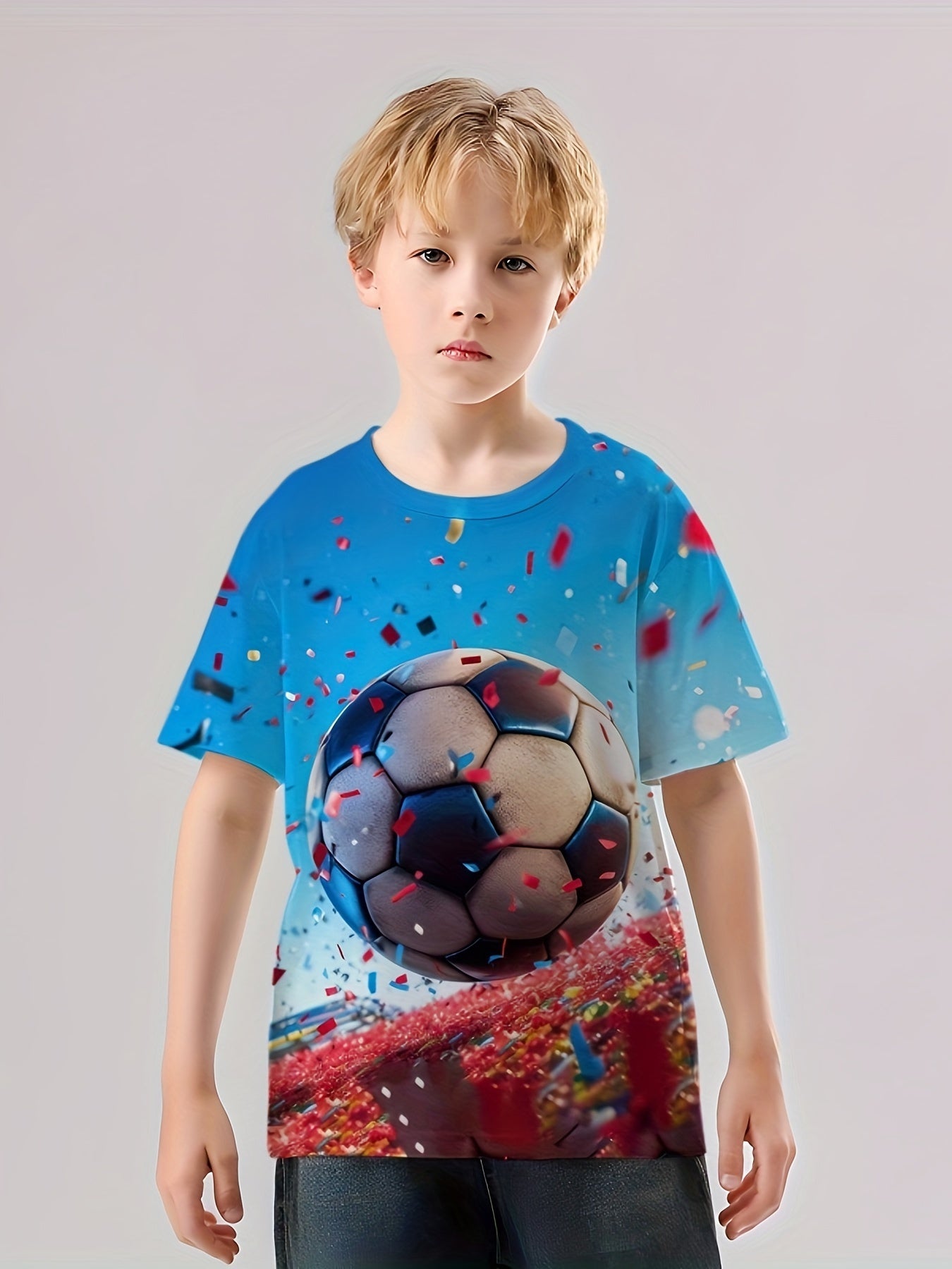 Football & Colored Ribbon 3D Print Boys T Shirt