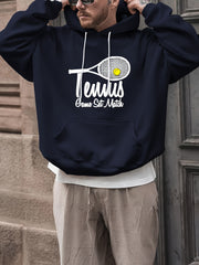 Men's Tennis Print Hoodie Comfy Loose Pullover