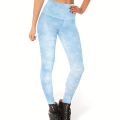 Christmas Snowflake Print Seamless Yoga Leggings Fitness Sports Tight Pants