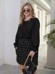 Plus Plaid Print Top & Skirt Set Round Neck 2 Piece Outfit
