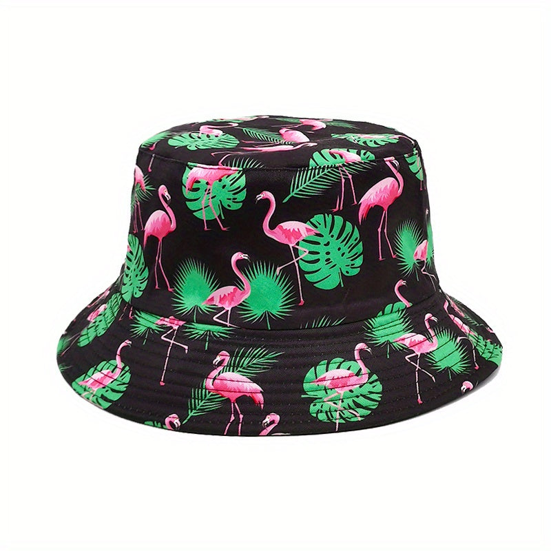 Flamingo Print Fisherman Hat Sun Hat Men Women Outdoor Sunscreen Basin Hat