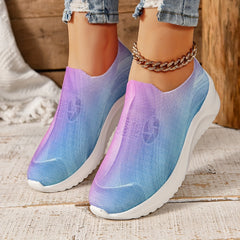 Women's Ombre Knit Slip on Sneakers Anti slip Comfort Running Shoes