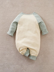 Elephant Long Sleeve Button Up Cotton Baby Bodysuit For Spring