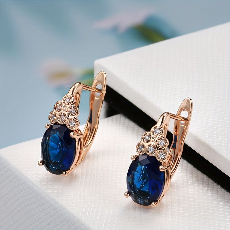 Purple Zircon Oval Earrings Full Inlay Wedding Jewelry Dangle Accessories