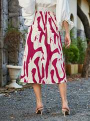 Abstract Print Ribbed Skirts High Waist Midi Skirts