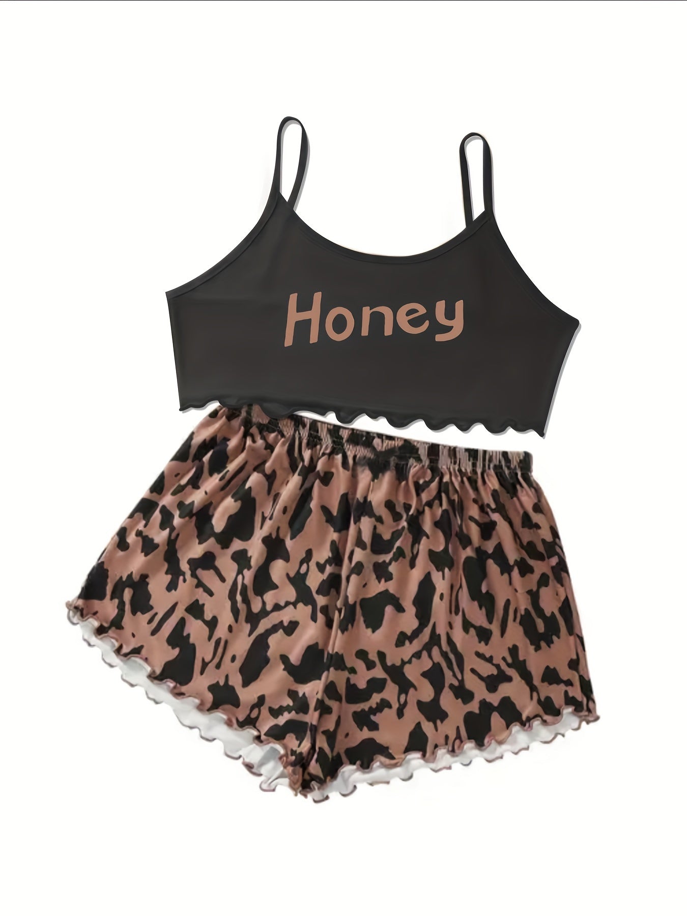 Leopard Print Pajama Set Crew Neck Cami Top & Shorts