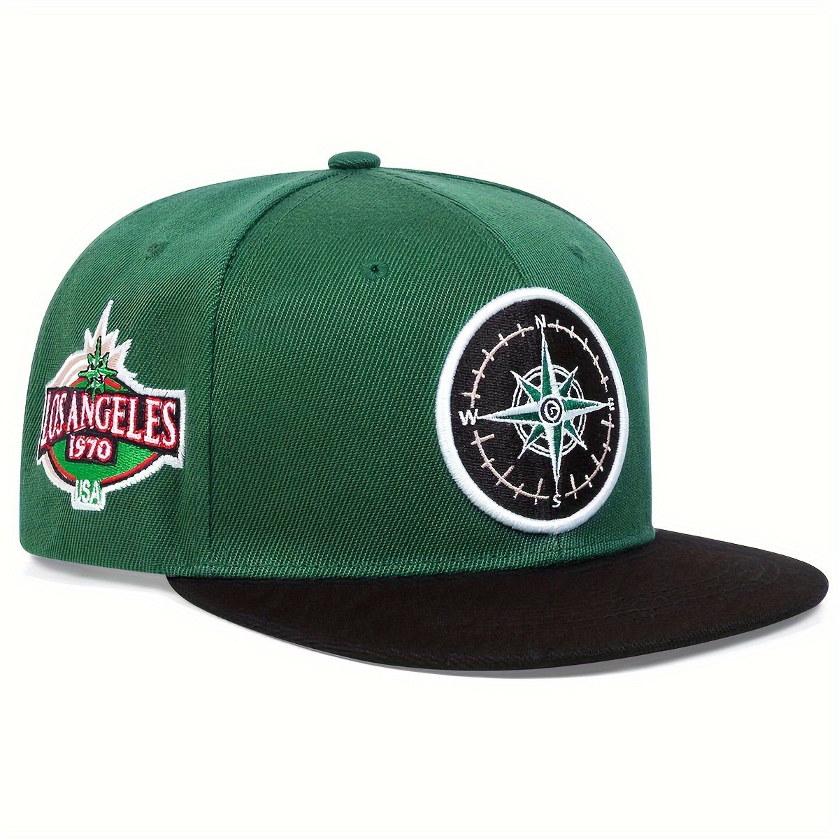 Compass Embroidered Baseball Cap Flat Bill Sun Hat Outdoor Fishing Hiking
