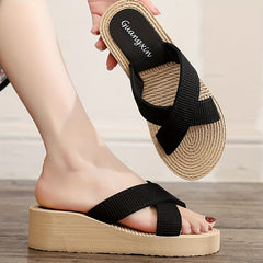 Women's Cross Strap Wedge Sandals Slip On Platform Shoes