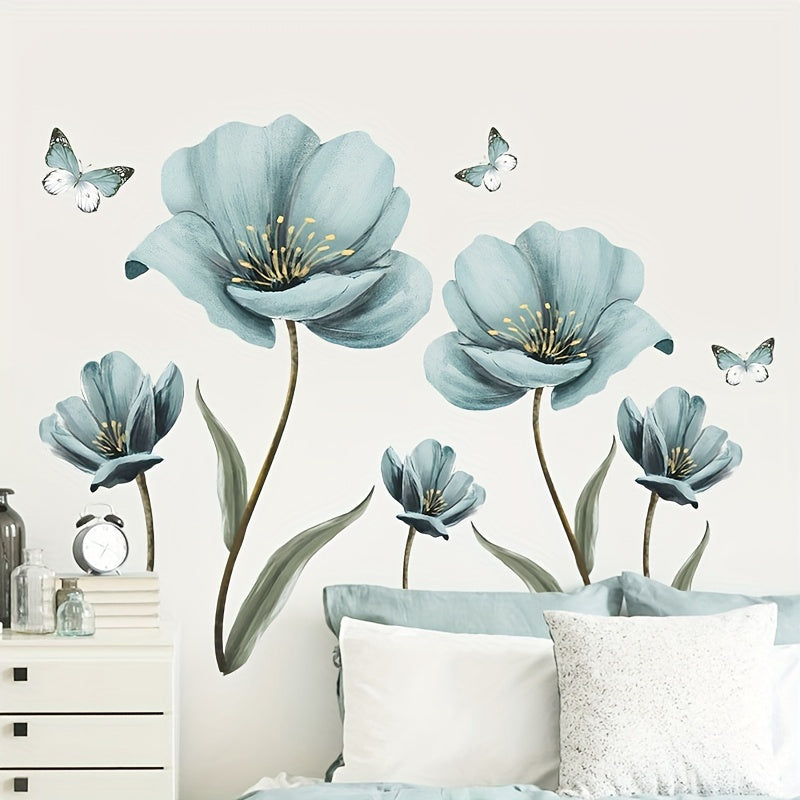 2pcs Flower Wall Stickers Butterflies Wall Decals Romantic Art Decor