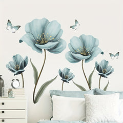 2pcs Flower Wall Stickers Butterflies Wall Decals Romantic Art Decor