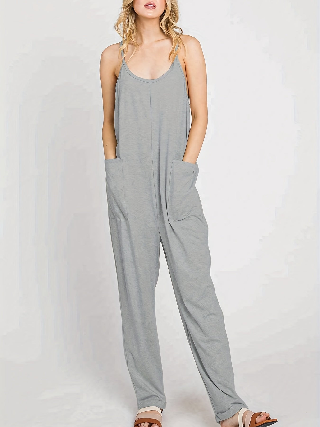 Solid Lounge Jumpsuit With Pockets - Women's Loungewear