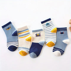 5 Pairs Boys Striped Short Crew Socks for Kids Toddlers Summer