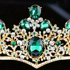 Green Crystal Crown Tiara Baroque Style Headband Hair Accessories