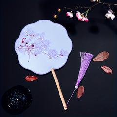 Flower Print Handheld Fan Wooden Handle Ancient Costume Accessories Fan