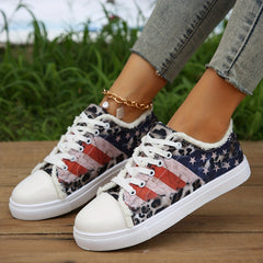 Women's Star & Striped Canvas Sneakers Low Top Flats