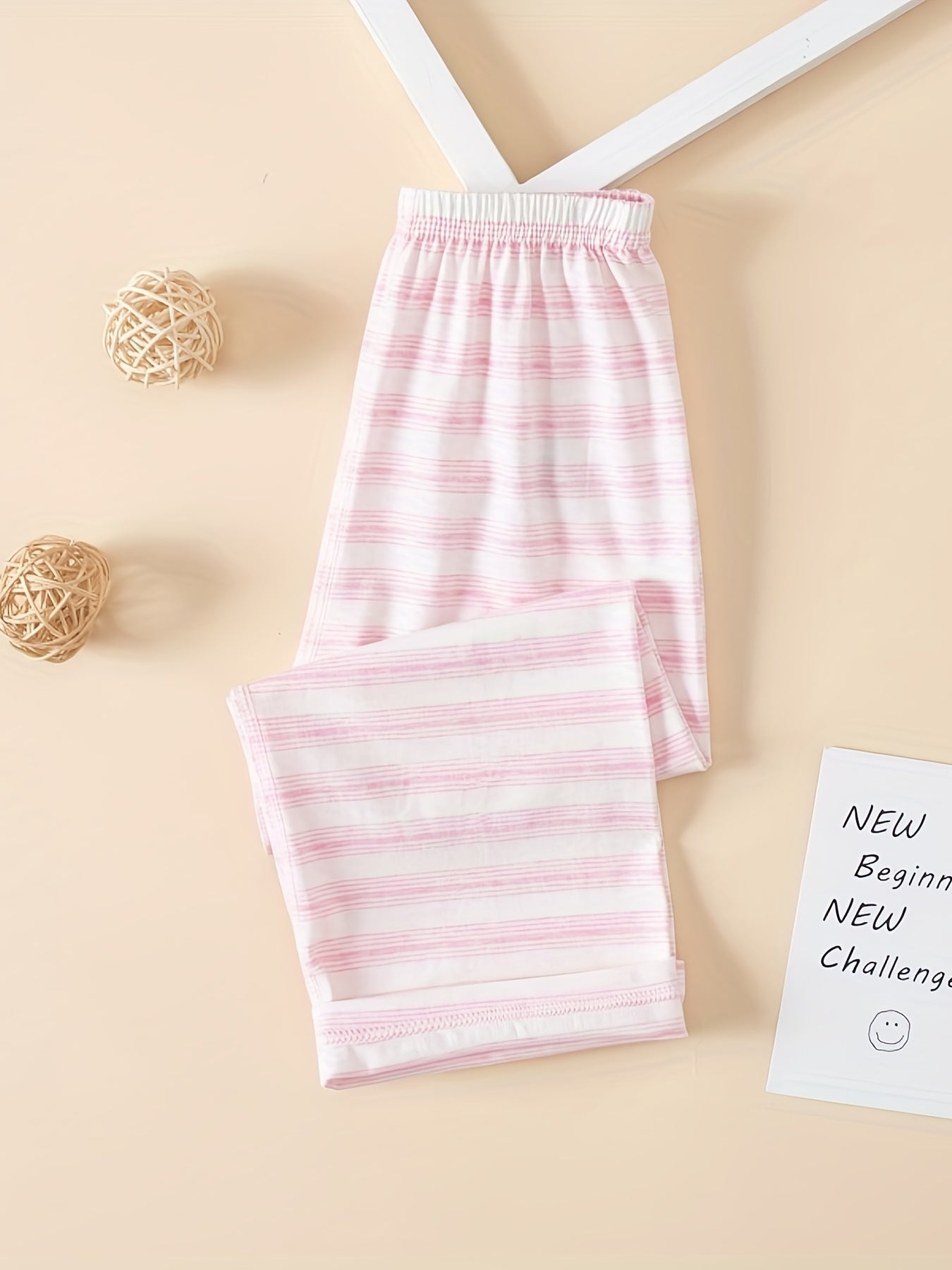 Girls Stripe Print Elastic Waist Trousers Loungewear