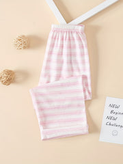 Girls Stripe Print Elastic Waist Trousers Loungewear