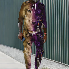 Wolf 3D Print Men's Hoodie & Sweatpants Set for Autumn Winter