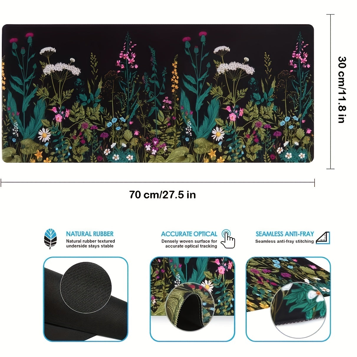 Large Gaming Mouse Pad with Rubber Base & Sewn Edge