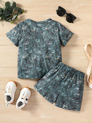 Boy's Climbing Print T-Shirt & Shorts Set for Summer