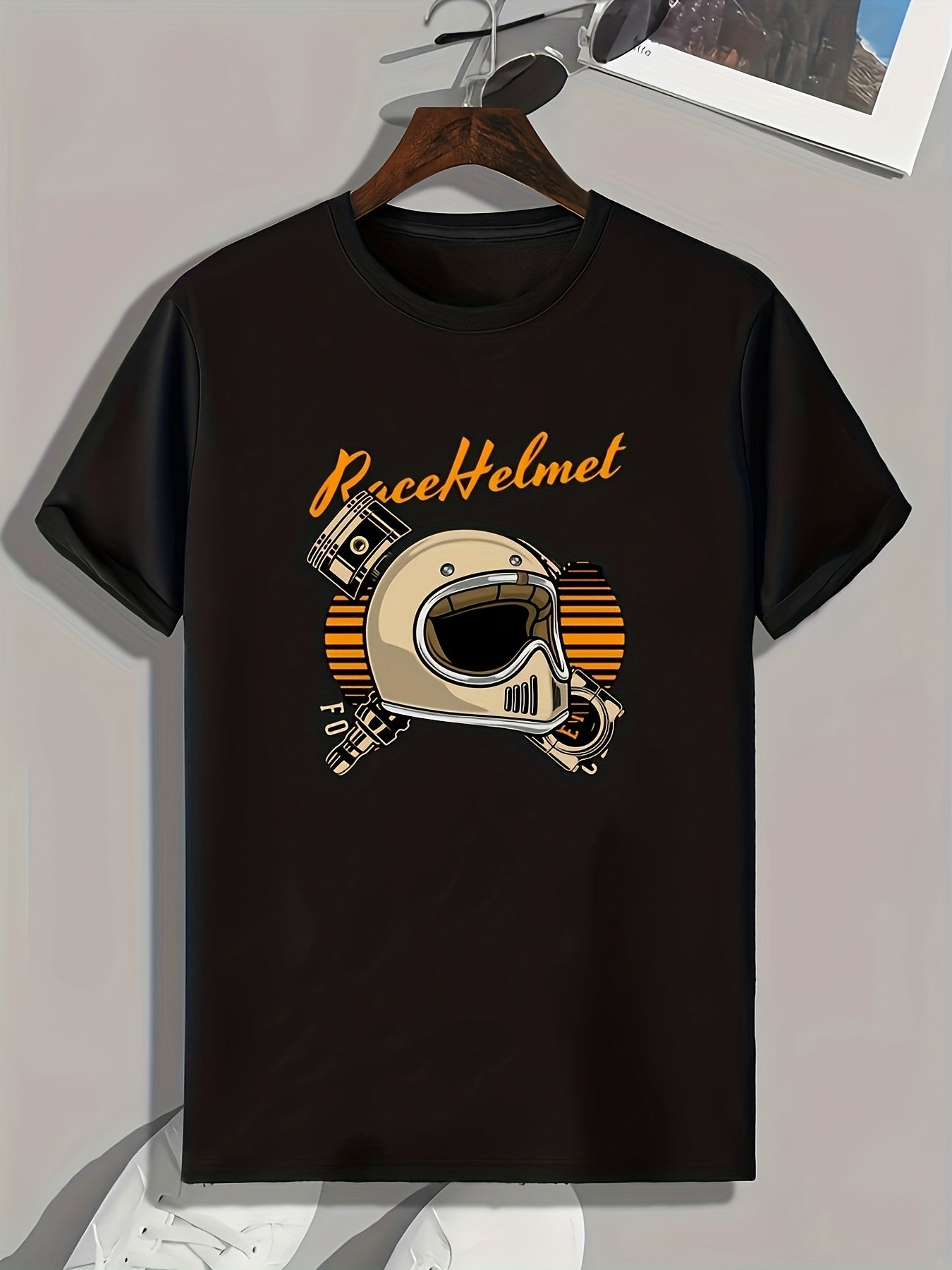 Race Helmet Print Men's Graphic T shirt Casual Comfy Tees For Summer