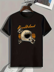 Race Helmet Print Men's Graphic T shirt Casual Comfy Tees For Summer